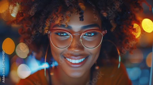 Woman Wearing Glasses Smiling at Camera
