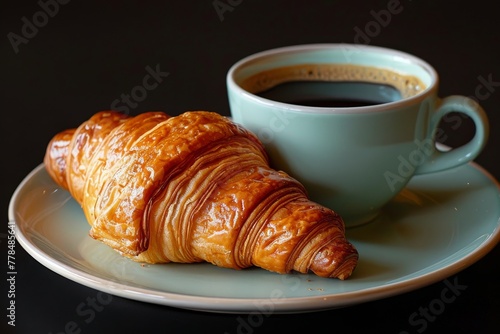 Croissant and Coffee on Plate