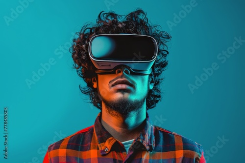 Man With Curly Hair Wearing Virtual Reality Headset