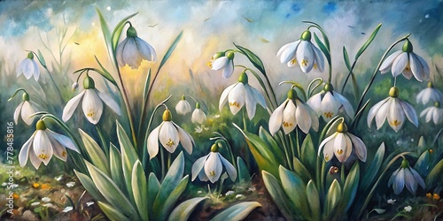 Beautiful Snowdrops flowers Oil Painting