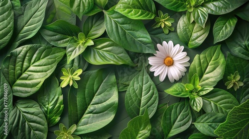 White Flower Surrounded by Green Leaves