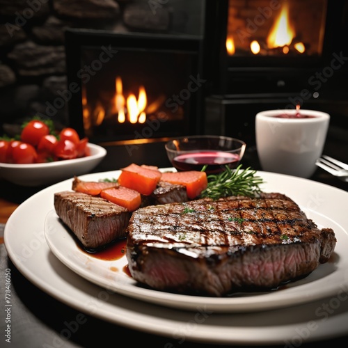 Steak. For food market or restaurant. Background for design, print, card, banner, poster, flyer, advertising, wallpaper, menu.
