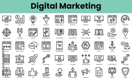 Set of digital marketing icons. Linear style icon bundle. Vector Illustration