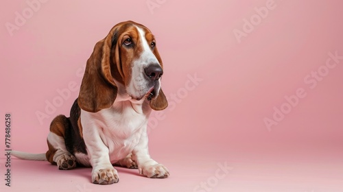 Wallpaper Mural Photo portrait of a Basset Hound dog sitting on a soft pink background, a place for text Torontodigital.ca