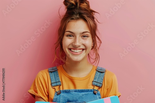 Woman Holding Stack of Books in Front of Her Face
