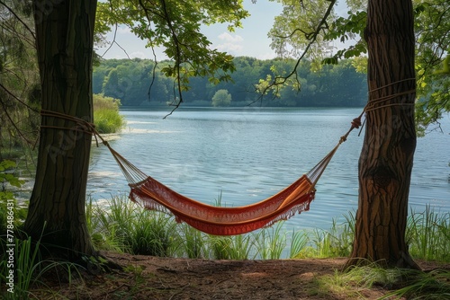 Hammock Hanging Between Two Trees by Lake