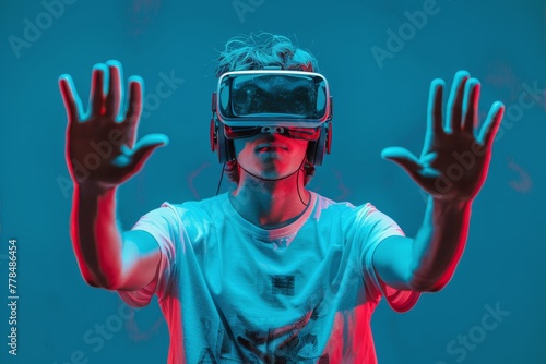 Young Boy Wearing Virtual Reality Headset