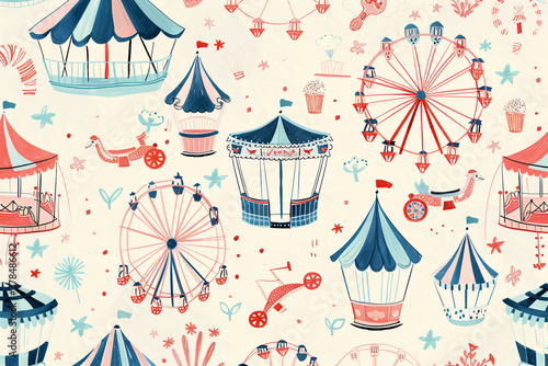 Vintage carnival themed pattern with soft colors