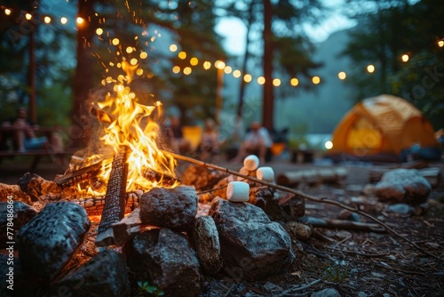 Campfire Burning in Forest Clearing