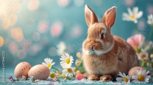 Rabbit Sitting Among Daisies