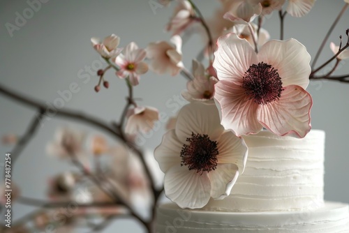 Close Up of a Cake Adorned With Flowers