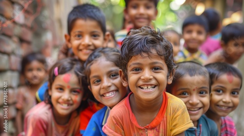 Group of smiling children from diverse backgrounds. Cultural diversity and joy in education theme for school materials and children day celebration