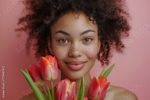 Woman Holding a Bouquet of Pink Flowers