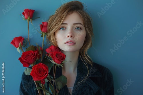 Woman Holding a Bouquet of Red Roses