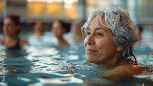Woman Swimming With Others in Pool