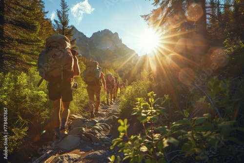 Group of People Hiking up a Trail