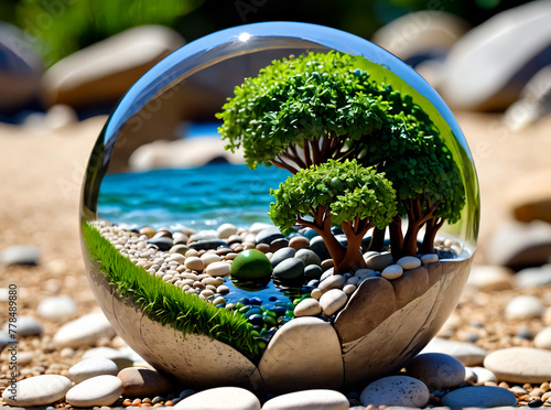 eco friendly, world environment and earth day concept, glass globe, save the planet photo