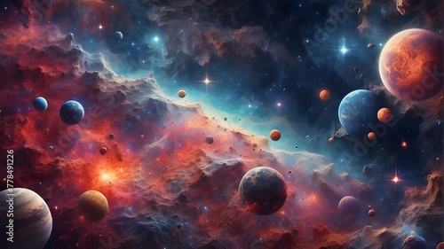 Wonderfully colorful cosmos featuring planets, nebulae, stars, galaxies, and constellations, Galaxies and nebulae in space. abstract background of the universe