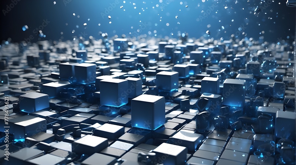 Obraz premium technological network including blue cubes and a blue backdrop