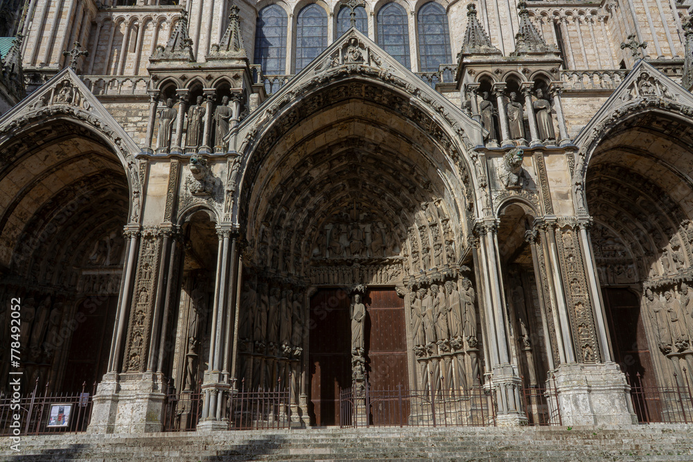 The grand entrance to a gothic cathedral