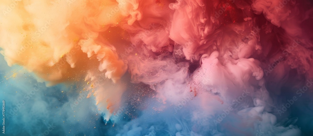 Intriguing capture of a dense and colorful cloud of smoke viewed up close, creating a striking visual effect