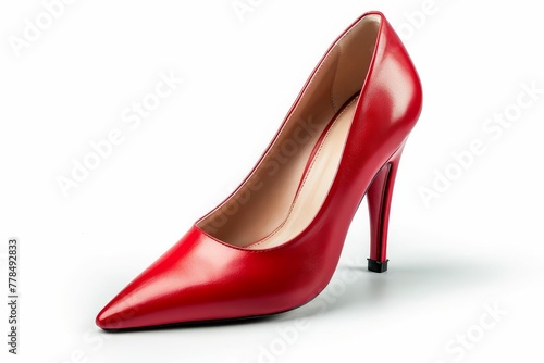 Elegant Red Women's Classic Leather High Heels on White Background, Product Photography