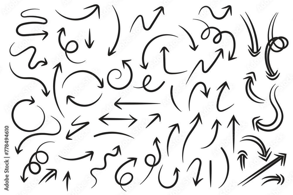 Arrows hand drawn, symbol sign, icon sketch vector, curve outline Arrows hand drawn, symbol sign, icon sketch vector, curve outline