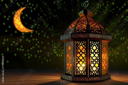 celebration of islamic eid mubarak and eid al adha,eid ul fitr lantern in a night background copy space © Rsquare stock