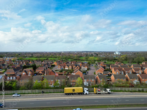 Aerial View of Bedford City of Bedfordshire, England UK During Windy and Cloudy Day. April 5th, 2024 photo