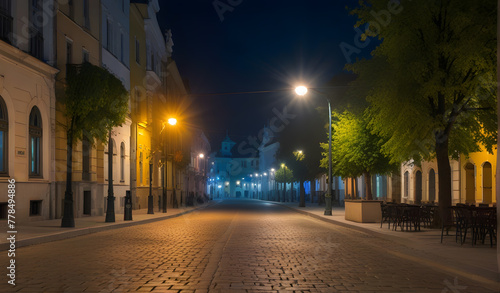 Photo of night streets in hungarian city Gyor outdoor.