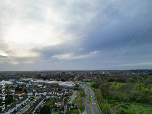 Aerial View of Bedford City of Bedfordshire, England UK During Windy and Cloudy Day. April 5th, 2024