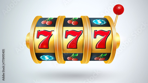 3D illustratiom of casino slot machine, 777, lucky winner, easy money, vector style, on white background photo