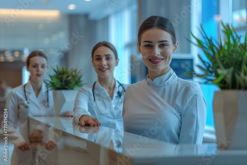 Picture of male and female receptionists at work