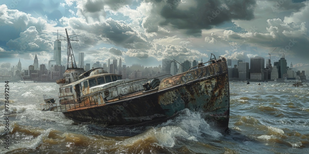 In a world swallowed by rising waters, warships stand as silent monuments to humanity's disregard for climate alarms.