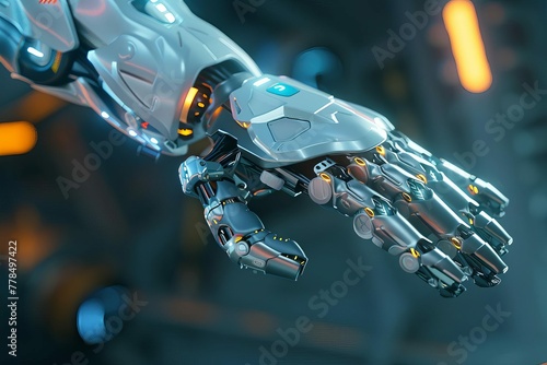 Futuristic robotic hand gesturing, isolated on background, high-tech cyborg mechanical arm, 3D render