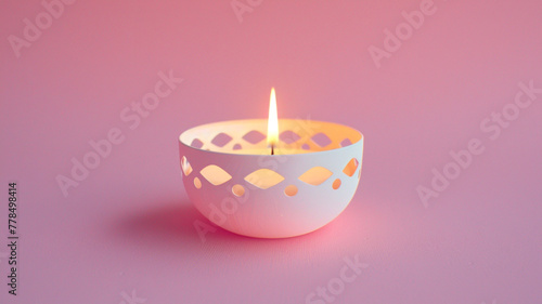 a Candlelight on a pink background, in the style of cinquecento, captured essence of the moment, layered expressiveness, intricate cut-outs backgrounds, film photography, studio photography photo