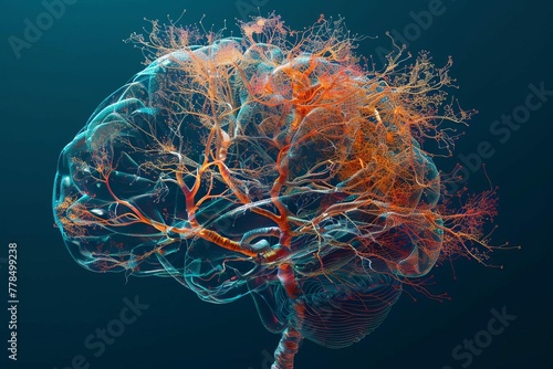 Detailed 3D rendering of human brain with intricate neural connections and structures #778499238
