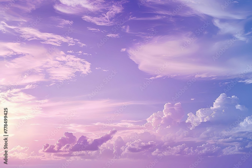 Abstract purple sky with soft gradient clouds and light, dreamy background