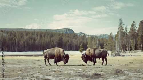Two bison in Yellowstone National Park photo