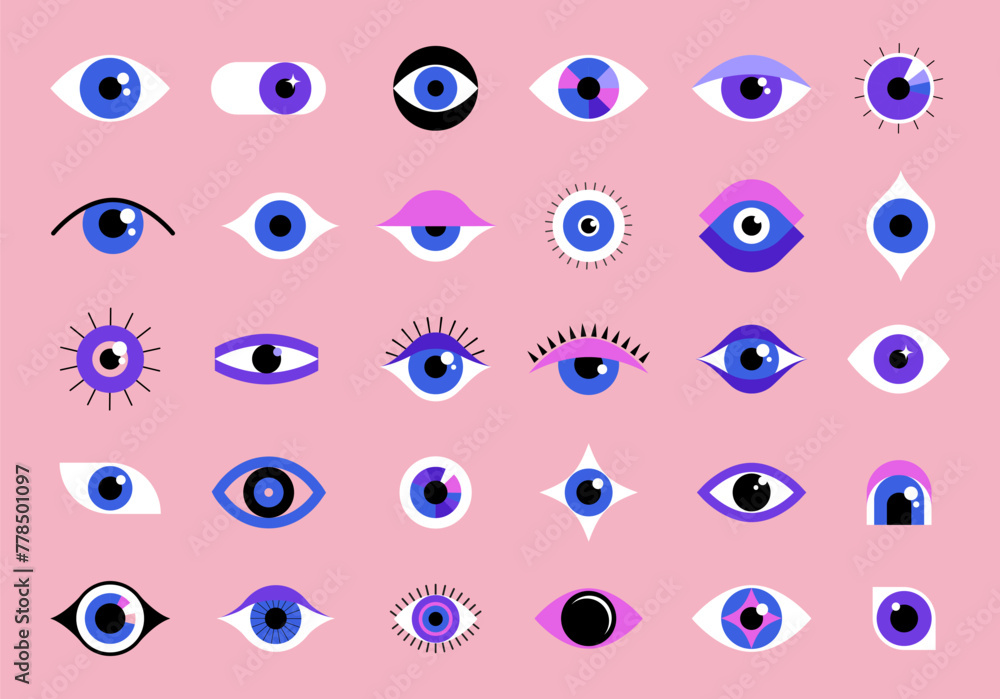 Fototapeta premium Collection of eyes logos, symbols and icons. Concept illustration