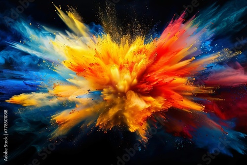 Vibrant Colorful Paint Explosion on Black Background, Abstract Illustration