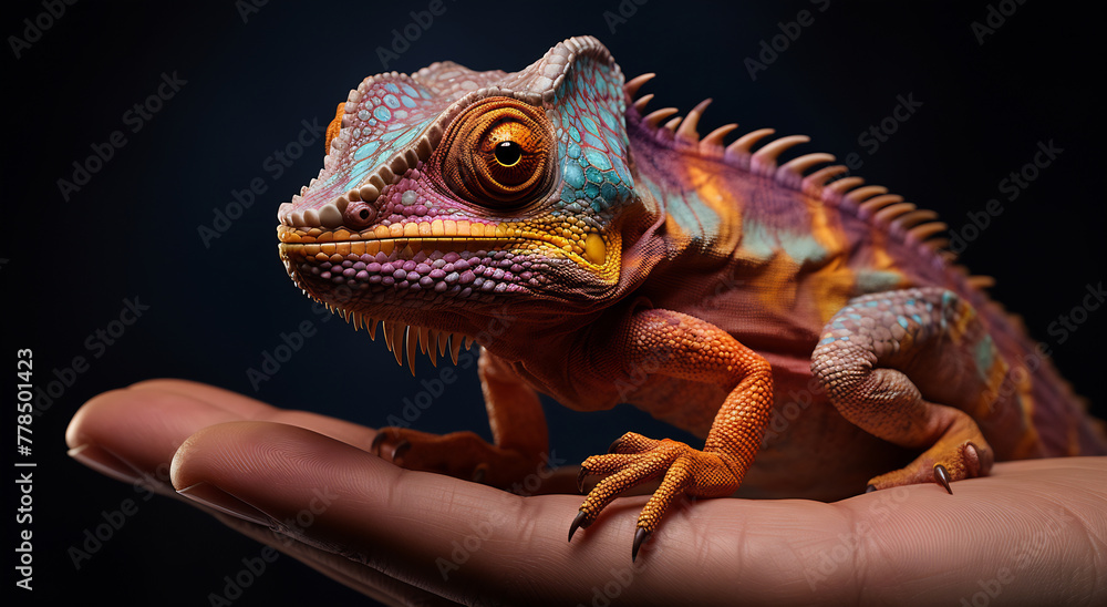 Fototapeta premium Vivid Chameleon on Human Touch