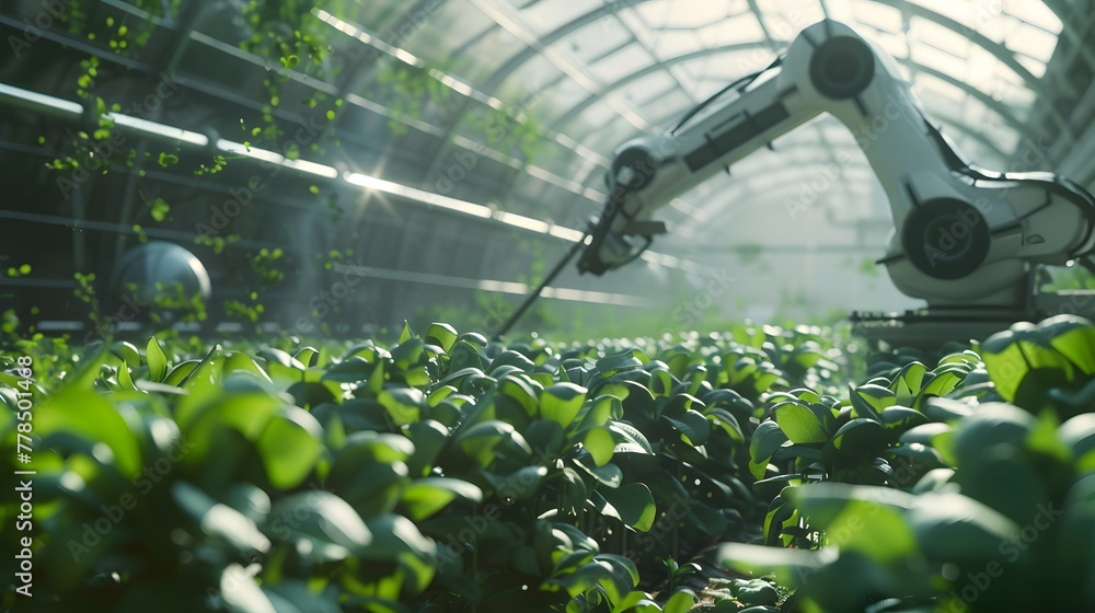 Robotic in agriculture futuristic concept,Agriculture technology and Farm automation.