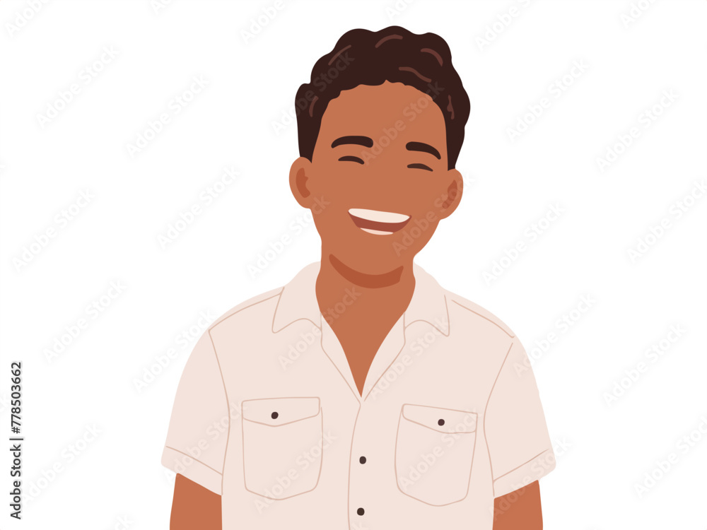 Joyful Grin. Vector Character of a Cheerful Face with Closed Eyes. Carton Flat Illustration.