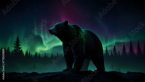 Bear Silhouette with Northern Lights