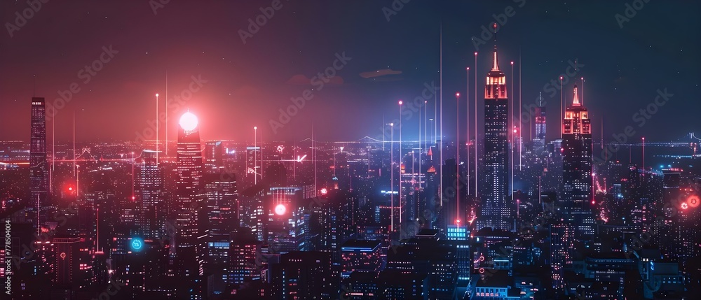Futuristic Cityscape Radiating with 5G Technology. Concept Futuristic Cityscape, 5G Technology, Innovative Architecture, Smart Infrastructure, Connected Urban Living