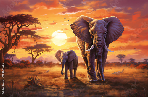 Twilight Procession of Elephants