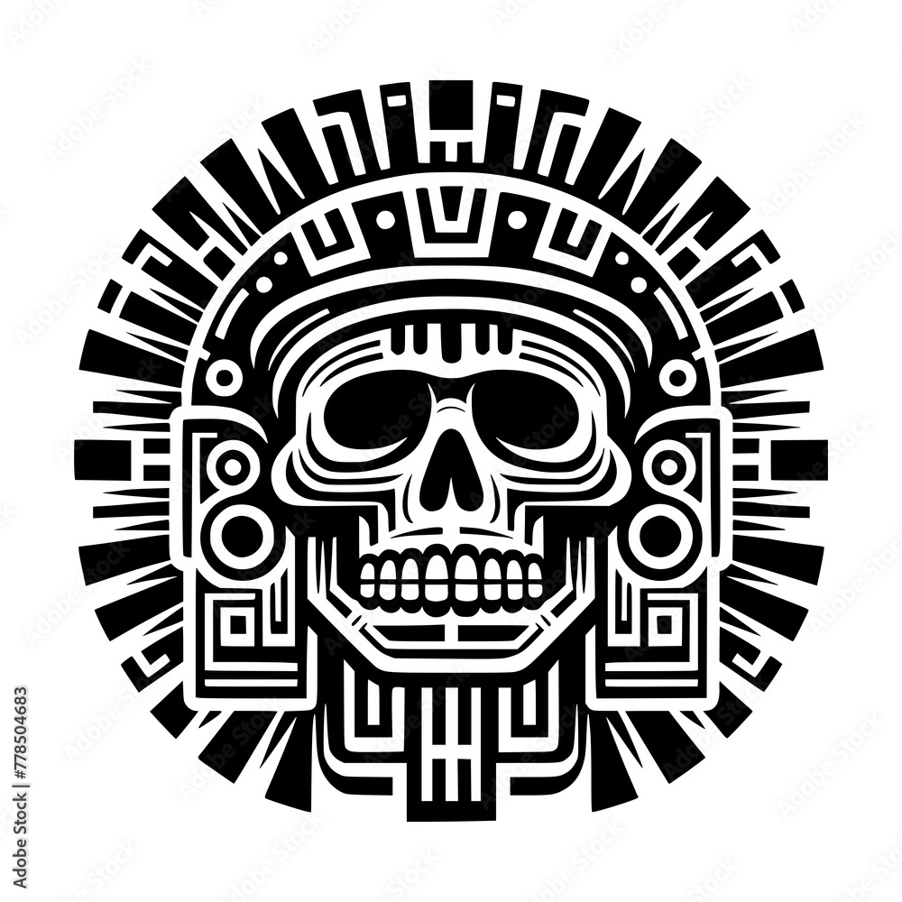 ancient maya tribe pattern of head skeleton black outline vector illustration