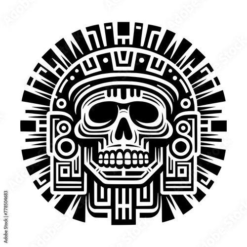 Fototapeta Naklejka Na Ścianę i Meble -  ancient maya tribe pattern of head skeleton black outline vector illustration