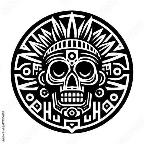 ancient maya tribe pattern of head skeleton black outline vector illustration